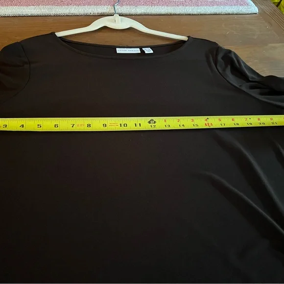 Susan Graver Brown Liquid Knit Top -  Beautiful trim in copper color. - Picture 7 of 9